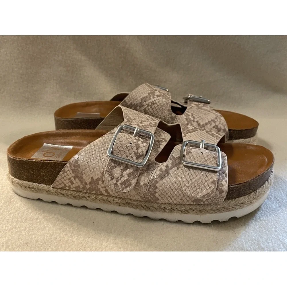 DV by Dolce Vita Carther Buckle Slip On Sandals Shoes Tan Snake Print Size 7.5